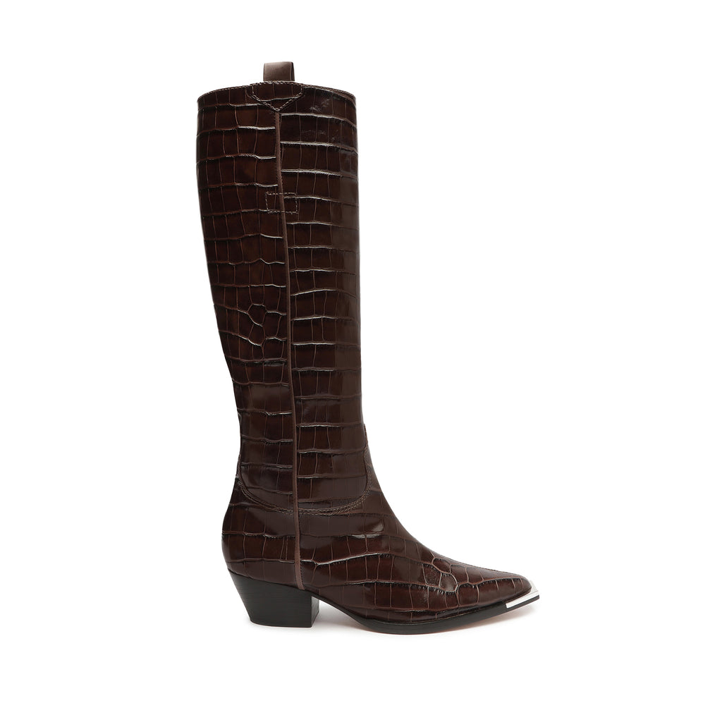 Schutz Tessie Casual Up Crocodile-Embossed Leather Boot