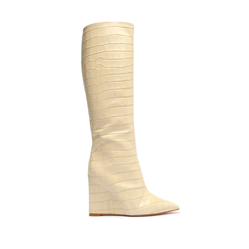 Schutz Terrance Up Leather Boot 7.5 - Cream - Leather