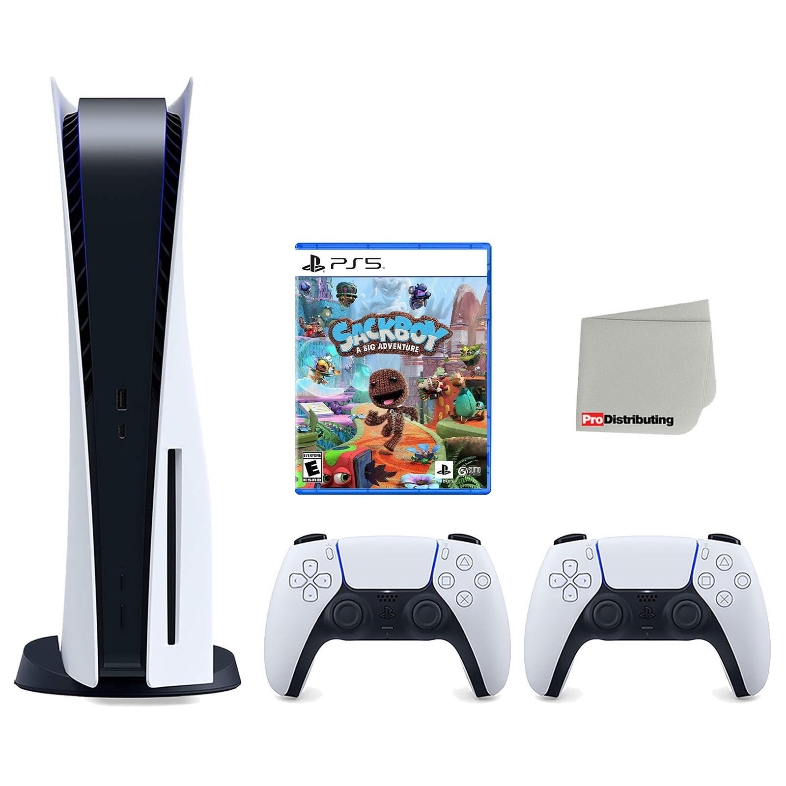 Sony Playstation 5 Disc Version Console with Extra White Controller, Sackboy: A Big Adventure Bundle with Cleaning | Pro-Distributing