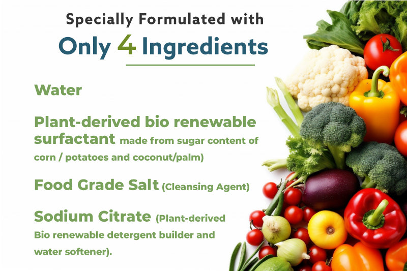 CleanVation Fruit and Veggie Wash has only 4 ingredients!