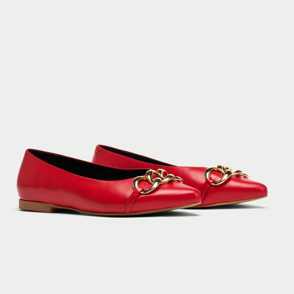 red ballet pumps with gold chain