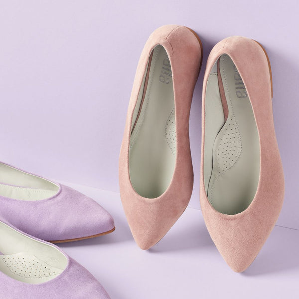 nude suede pointed toe flats