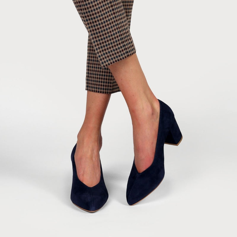 block heel navy court shoes