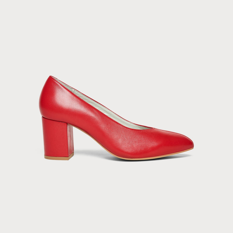 red heeled court shoes