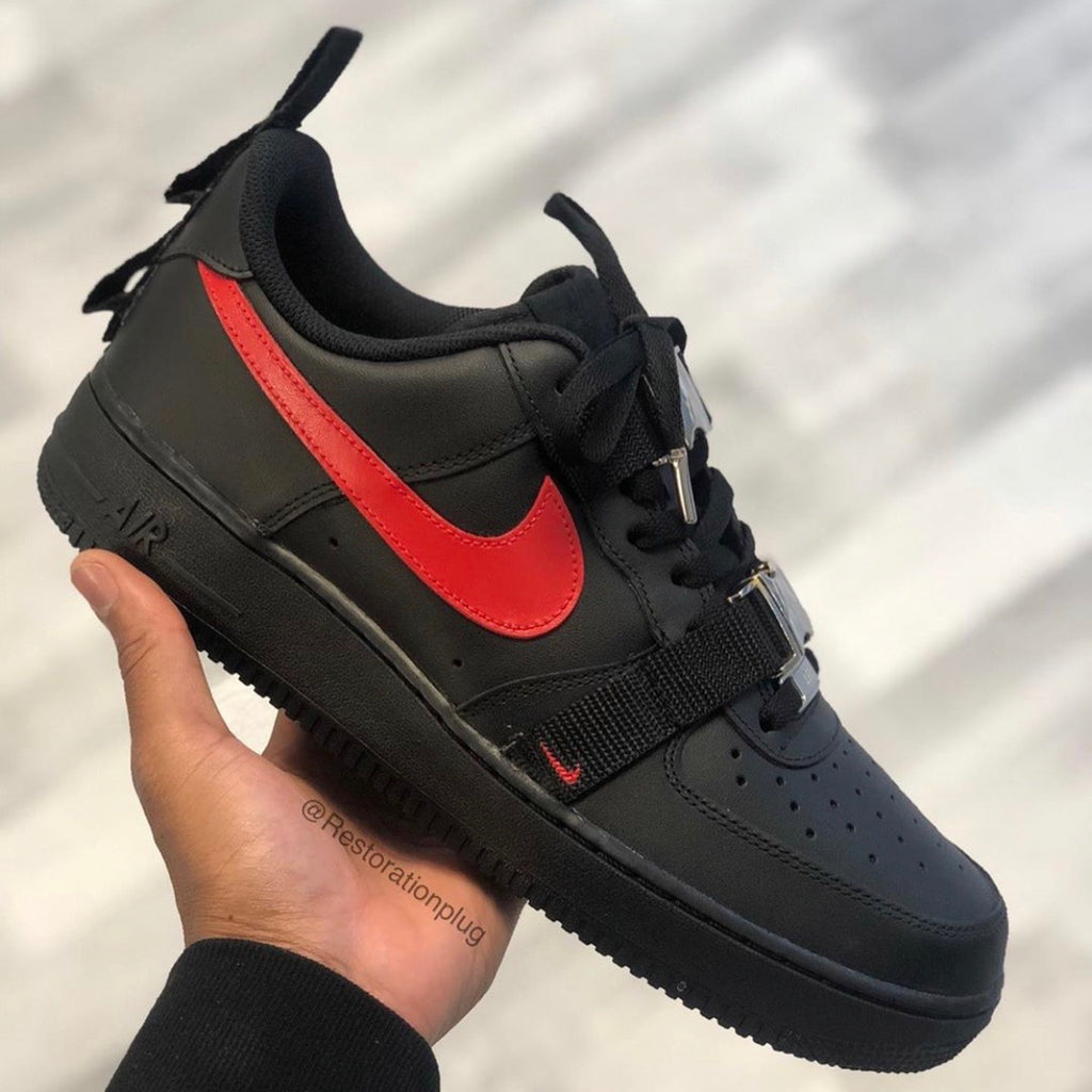 nike air force 1 black red swoosh