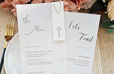 Vellum Menu with Place Card: 8x4 and 9x4 inches