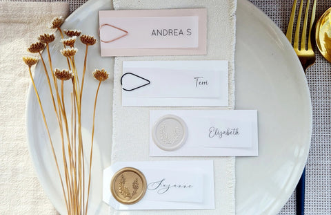 2 Layer Vellum Place Cards with Paper Clips or Add-on Wax Seals