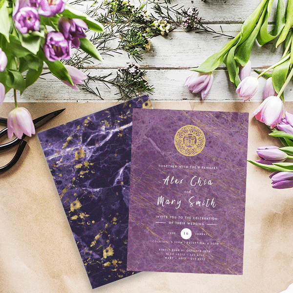 Violet Themed Wedding Invite by Art in Card