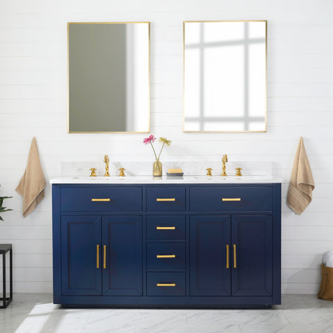 Grace 60" Vanity Set with Carrara White Quartz Top - Navy Blue