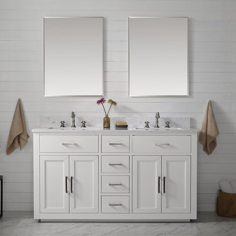 Grace 60" Vanity Set with Carrara White Quartz Top - White