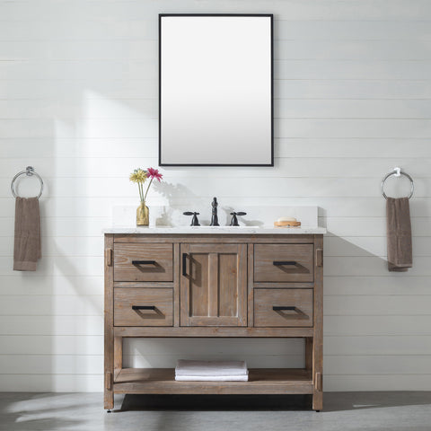 Harvey 42" Rustic Modern Farmhouse Vanity with Carrara White Top - Brown Spruce