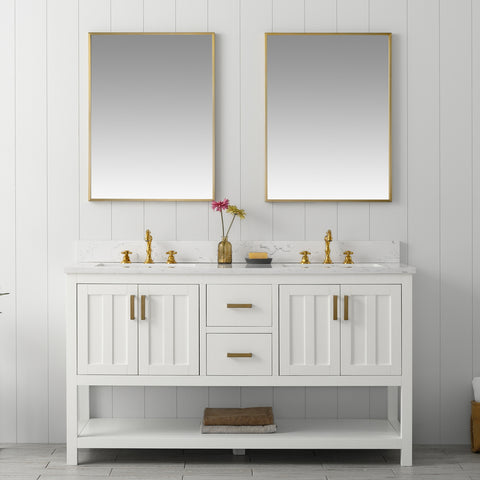 Henry 60" Modern Style Vanity with Carrara White Top - White (COMING SOON!)