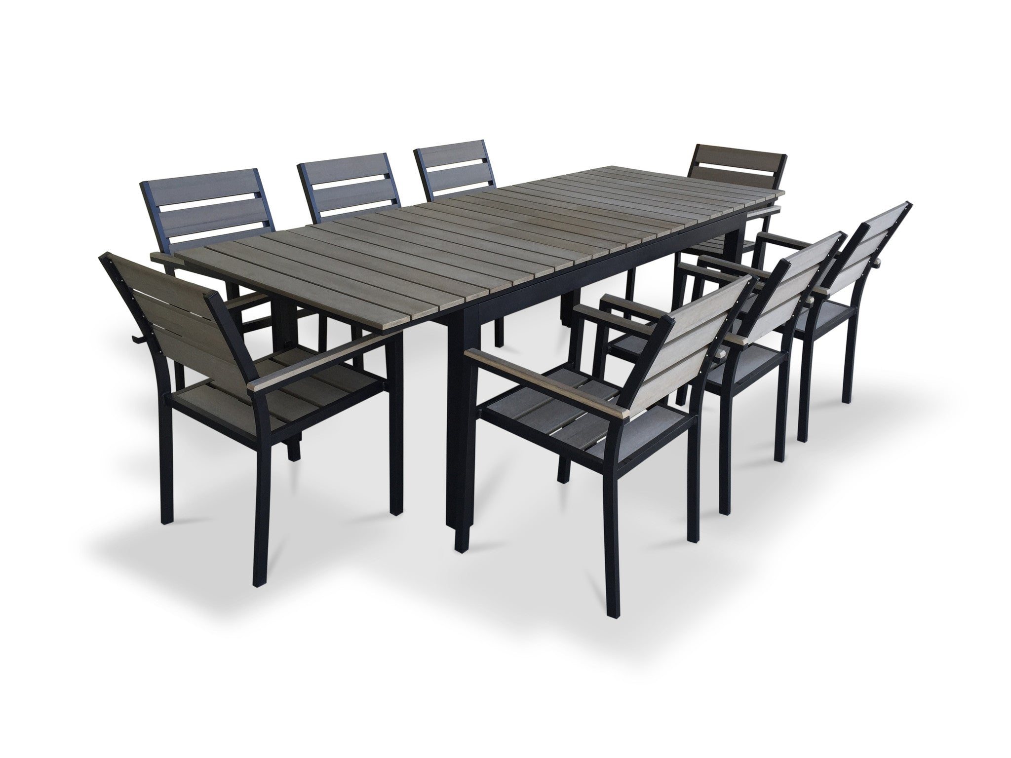 9 Piece Eco-Wood Extendable Outdoor Patio Dining Set - Rustic Gray ...