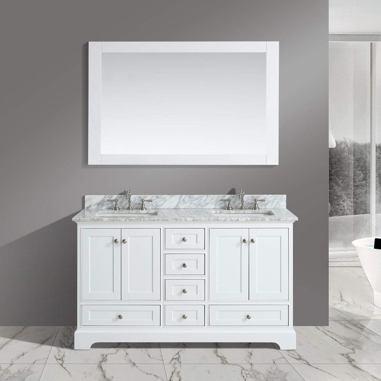 Jocelyn 60 Vanity Set With White Italian Carrara Marble Top White Wwwurbanfurnishingnet