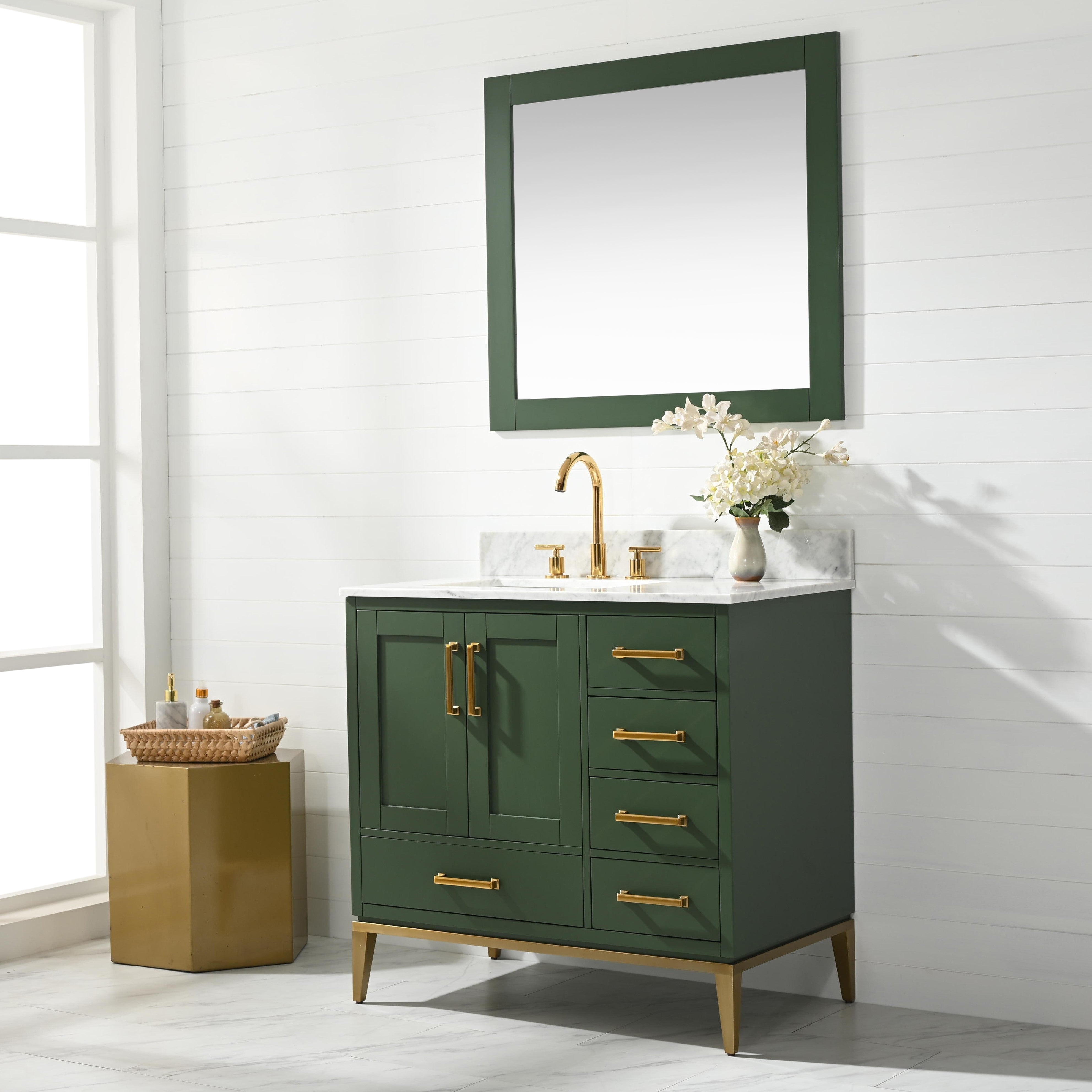 Joy 36 Vanity Set With White Italian Carrara Marble Top Green Wwwurbanfurnishingnet