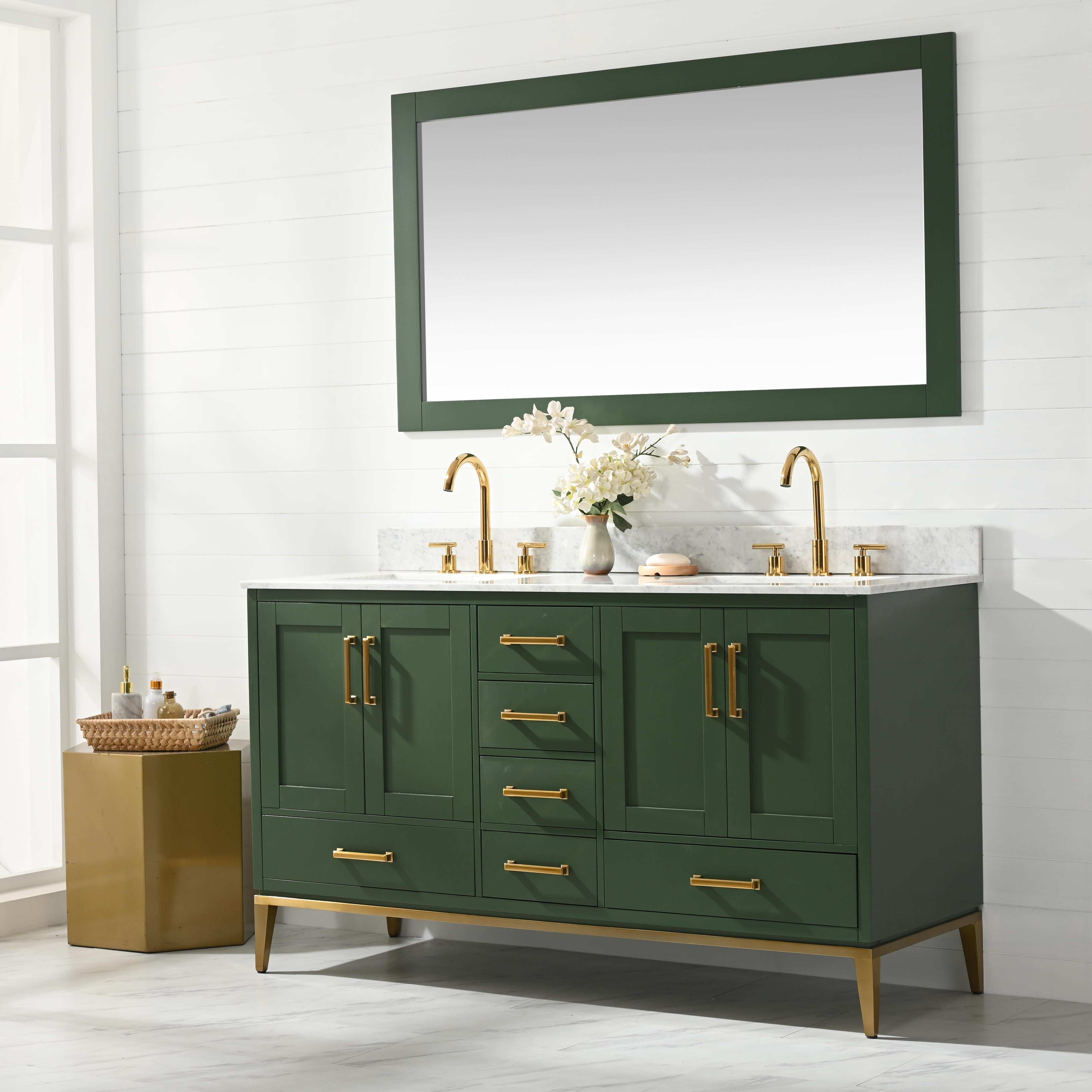 Joy 60 Vanity Set With White Italian Carrara Marble Top Green Wwwurbanfurnishingnet