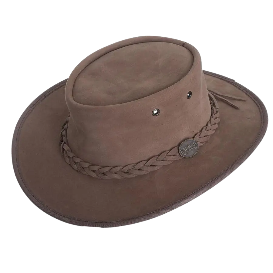 Barmah Full Grain Leather Foldaway Bronco Bush Hat for Men in Hickory