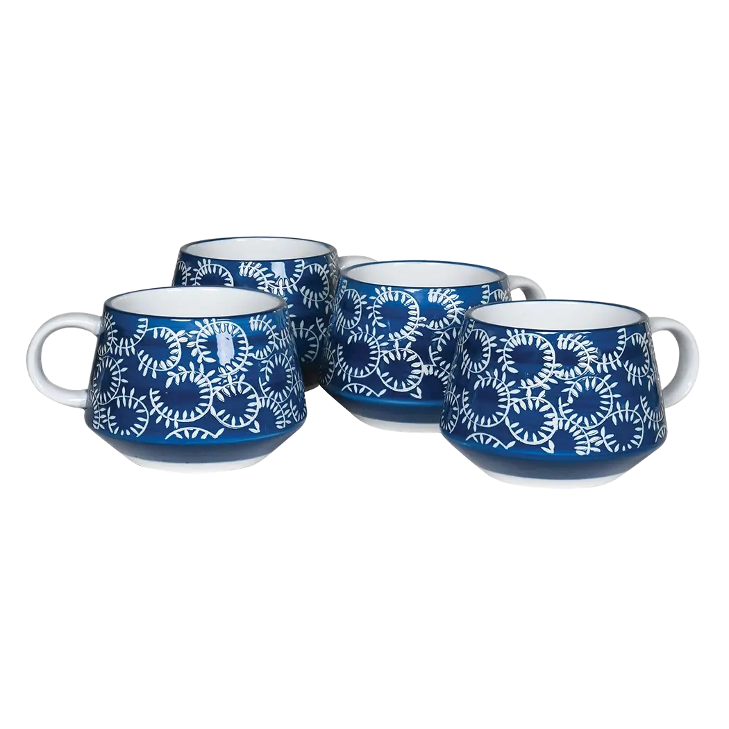 Coach House Hand-Painted Blue and White Swirl Mugs - Sold Individually