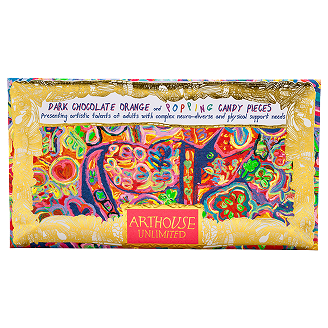 Arthouse Unlimited Rhino In Bloom, Dark Chocolate Bar with Orange & Popping Candy