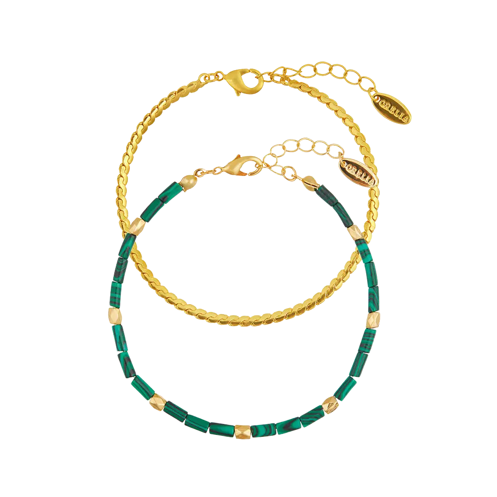 Orelia Jewellery Malachite Bead & Chain 2 Row Bracelet