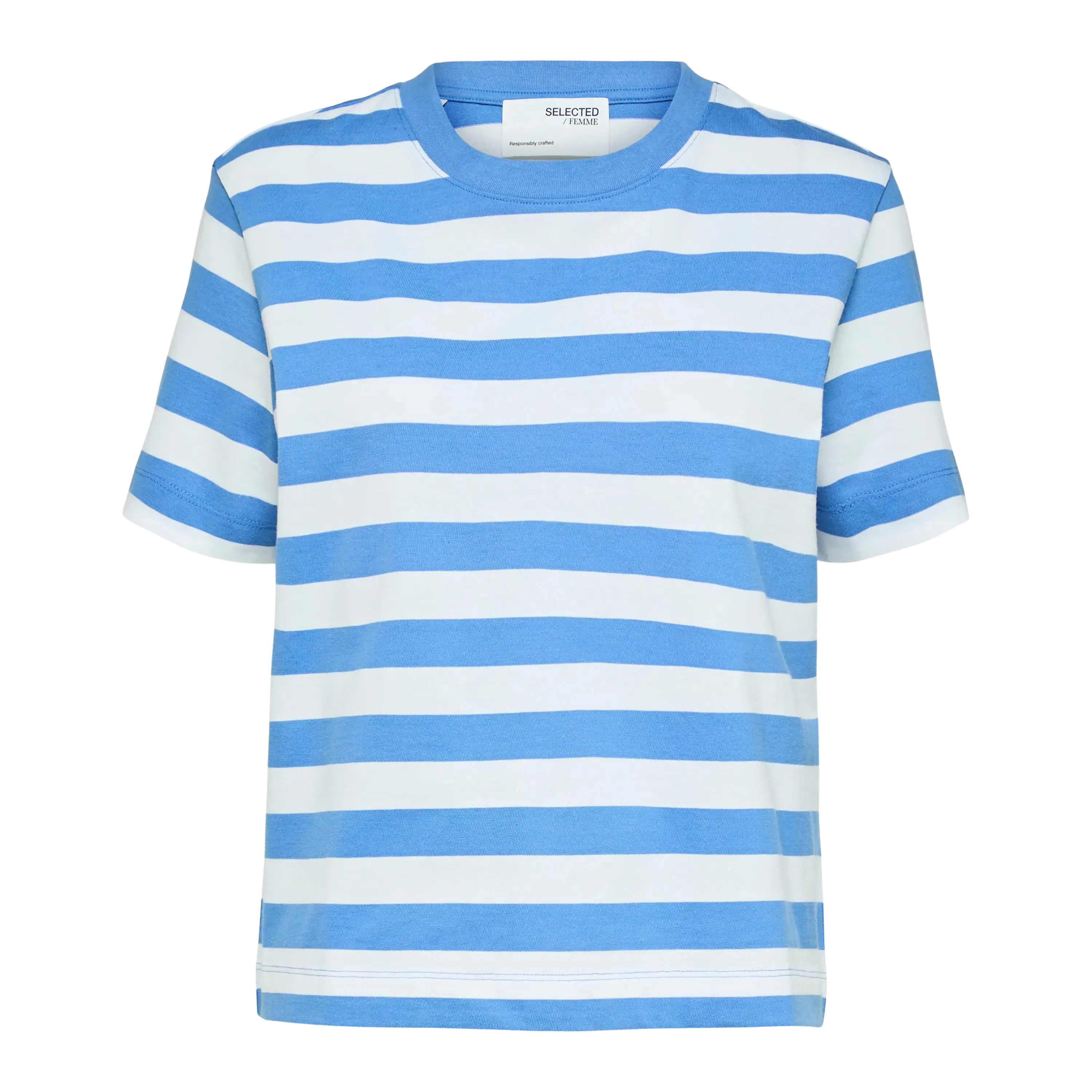 Selected Femme Essentials Short Sleeved Striped Boxy Tee for Women
