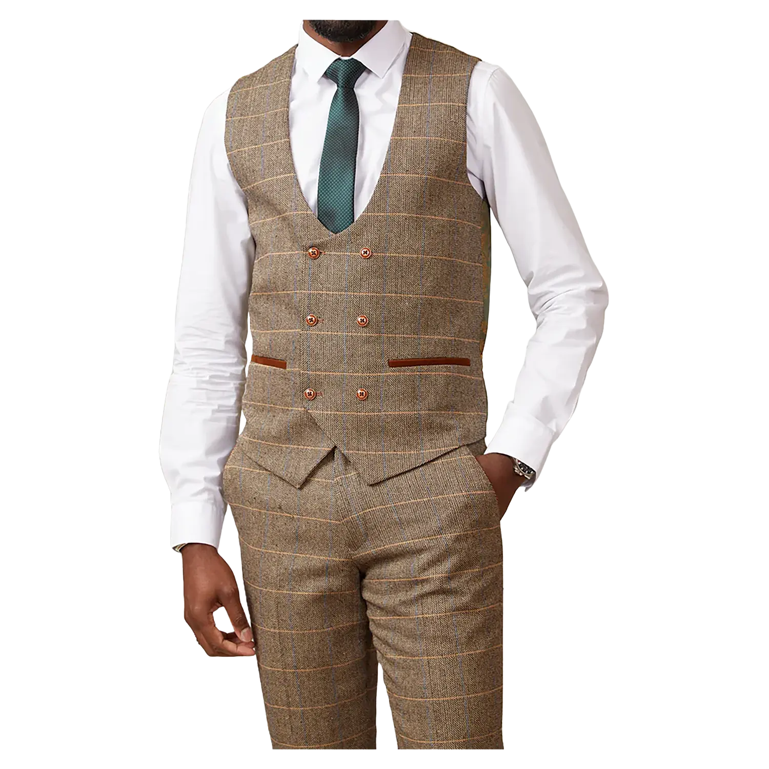 Marc Darcy Ted Tweed Double Breasted Waistcoat for Men