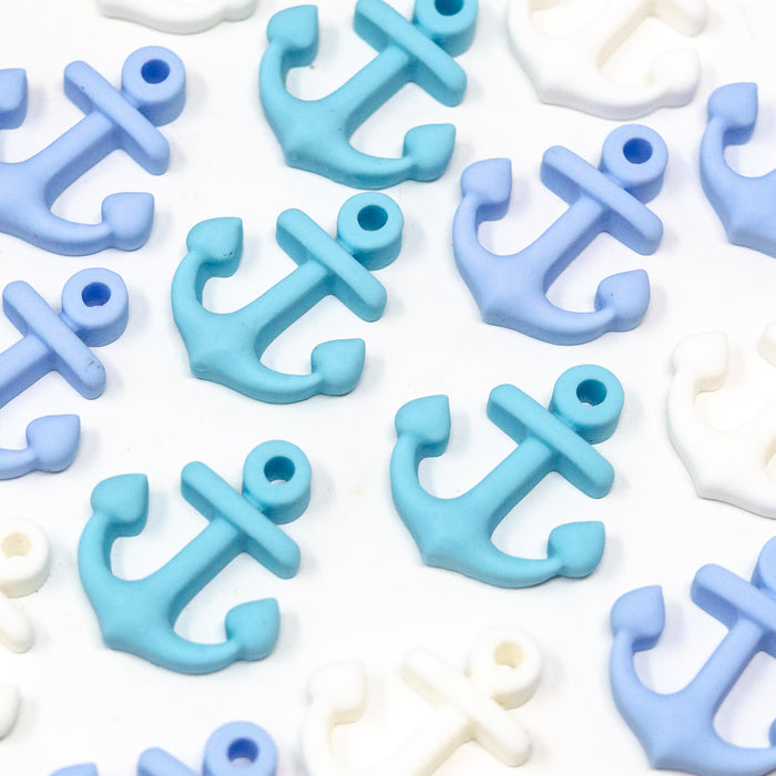 Blue Mix Opaque Anchor Resin Charm Beads. 24x22mm. 2.5mm Hole. Pack of 10.