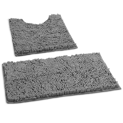 Gray Chenille Striped Bathroom Rug Mat, Luxury Extra Thick and