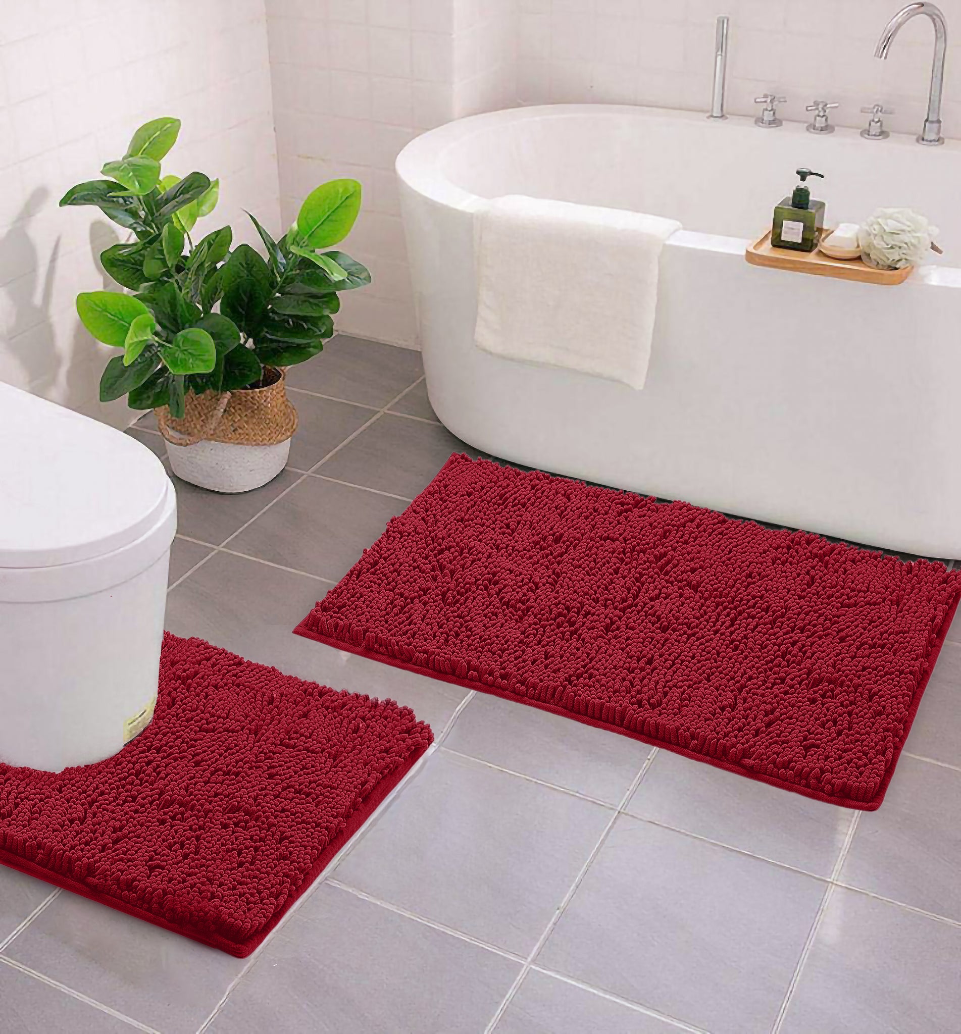 maroon bath mat set