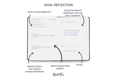 Goal reflection page of Power of 3 undated goal planner
