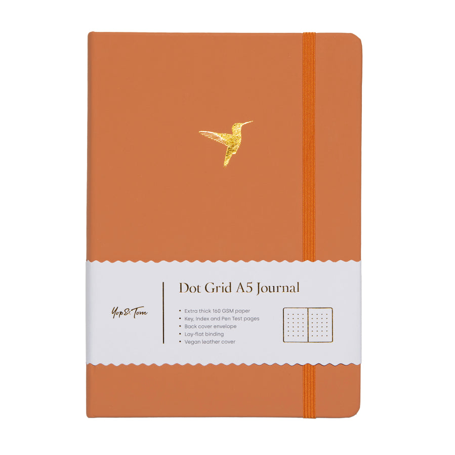  Bullet Dot Journal, A5 Notebook – Hardcover Vegan Grid Journal, 100GSM Paper, 6 Journal Stencils, 140 Stickers, Inner Pocket, Elastic  Closure, Pen Holder, Bookmark