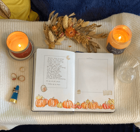 Halloween pumpkin spread in dot grid journal