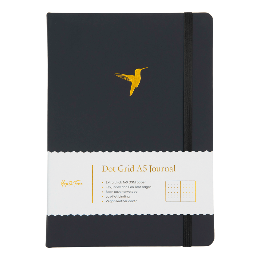 Charcoal hummingbird dot grid journal