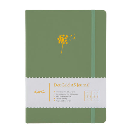Sage green dandelion dot grid journal
