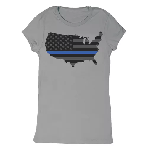 Women's Cotton Tee USA Flag-Thin Blue Line Grey - 2XL