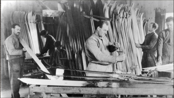 Workers in an early ski factory, 1922.