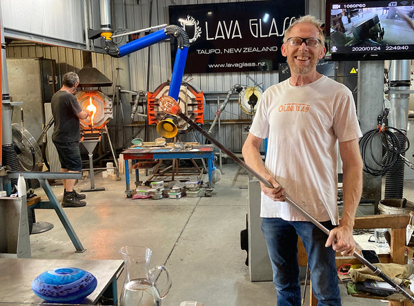 Lynden Over in his studio at Lava Glass just outside of Taupo, New Zealand
