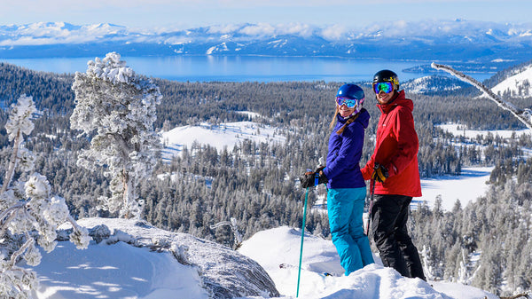 Two skiers enjoy the view at Mt. Rose, California
