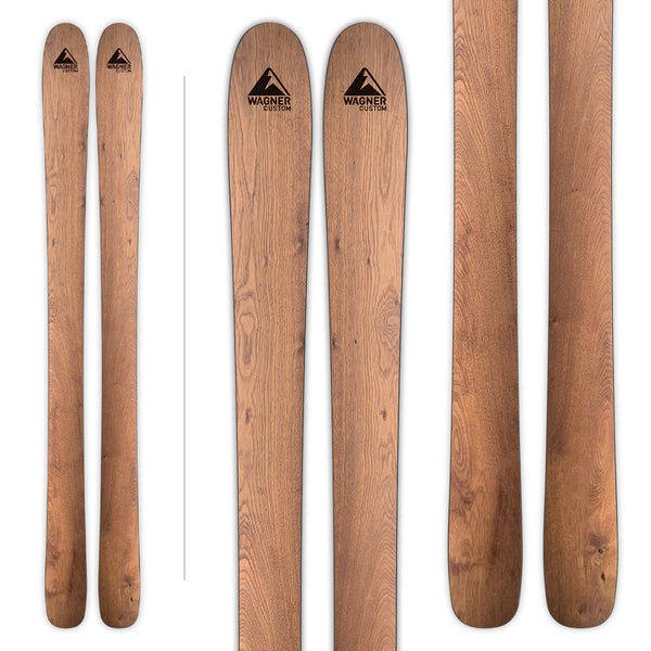 The 2023 oak wood veneer from Sandy East and Wagner Custom Skis