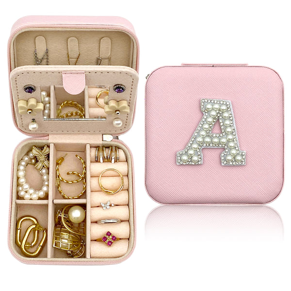 Velvet Travel Jewelry Box, Initial J Letter Small Jewelry Case for