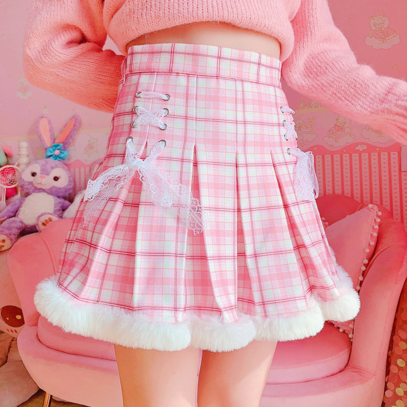 pink plaid skirt 9mm