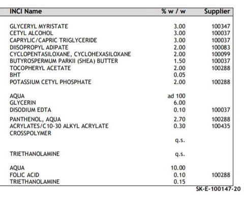 example of standard anti-aging face lotion formula that could be marketed as natural