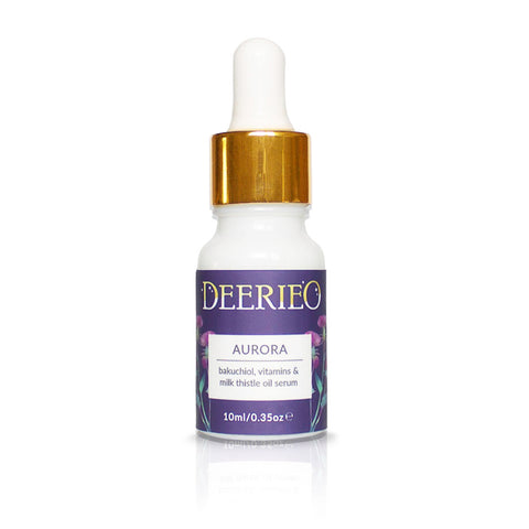 Deerieo Natural Skincare Aurora Oil Serum with Vitamin C and E, Bakuchiol and Coenzyme Q10 for mature and sensitive skin.