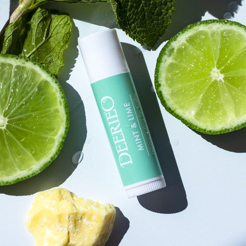 Deerieo Mint and Lime natural lip balm is refreshing, nourishing and helps relieve chapped and dry lips.