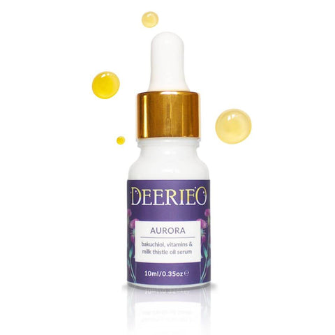 Deerieo Natural Skincare Aurora Oil Serum with Vitamin C and E, Bakuchiol and Coenzyme Q10 for mature and sensitive skin.