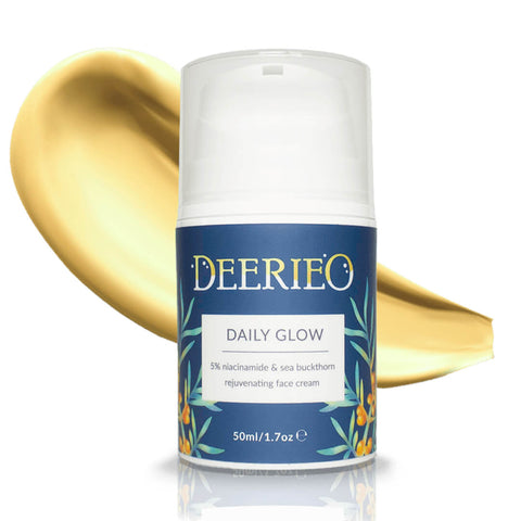 Deerieo Natural Skincare Daily Glow Face Cream with Niacinamide and Sea Buckthorn for sensitive skin.