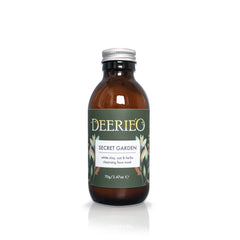 Deerieo Secret Garden Exfoliating Face Mask with white clay and herbs.