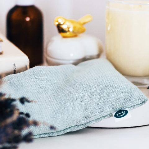 Deerieo Lavender and Flaxseed Eye Pillow in Duck Egg soft linen.