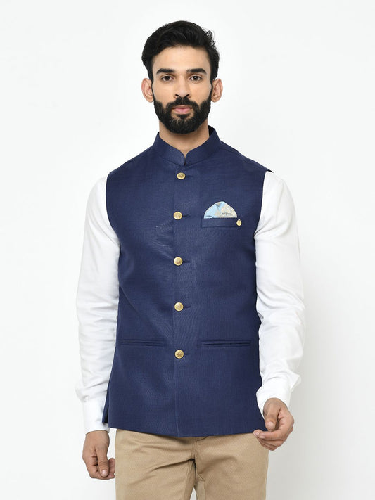 Buy online Navy Blue Cotton Nehru Jacket from Jackets for Men by Veera  Paridhaan for ₹1240 at 59% off | 2024 Limeroad.com