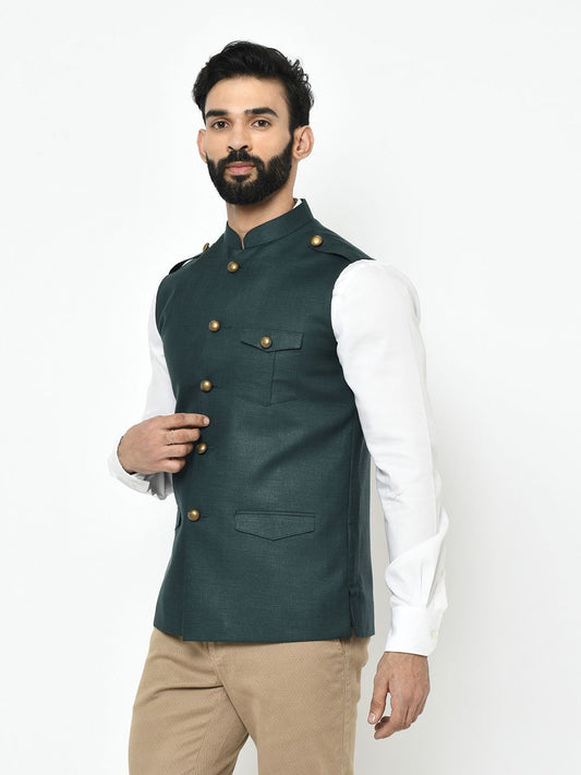 Solid Men Dark Green Nehru Jacket at Rs 450/piece in Meerut | ID:  24806298712